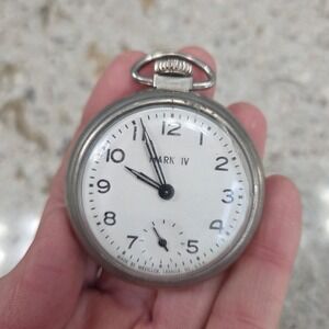 Vintage Westclox Mark IV Pocket Watch Silver Tone Works Made in USA